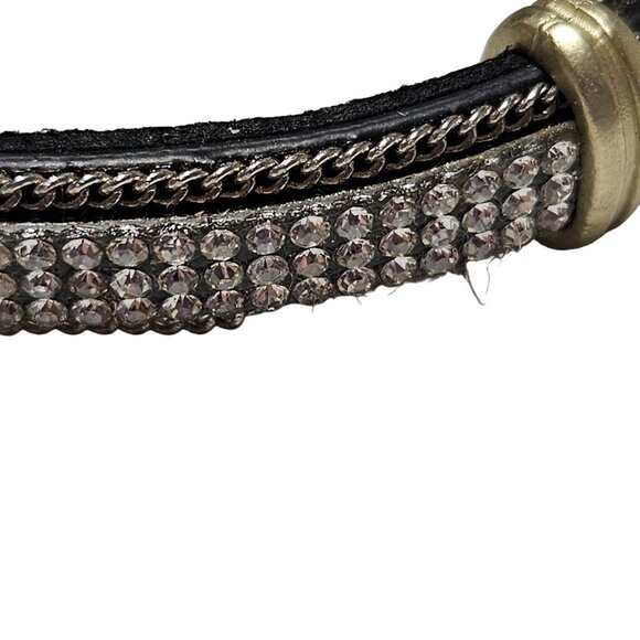 Gothic Black Leather Gold Tone Rhinestone Bracelet Punk Fashion Jewelry Women - Picture 3 of 5